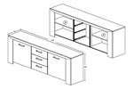 Buffet-2-portes-3-tiroirs-Elvis-decor-bois-chene-blanc-220cm-dessin-Oosterlynck