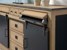 Buffet-2-portes-coulissantes-5-tiroirs-1-petit-bureau-Boheme-decor-brun-beige-bois-creme-brule-poncage-grossier-metal-noir-235cm-detail-AEF