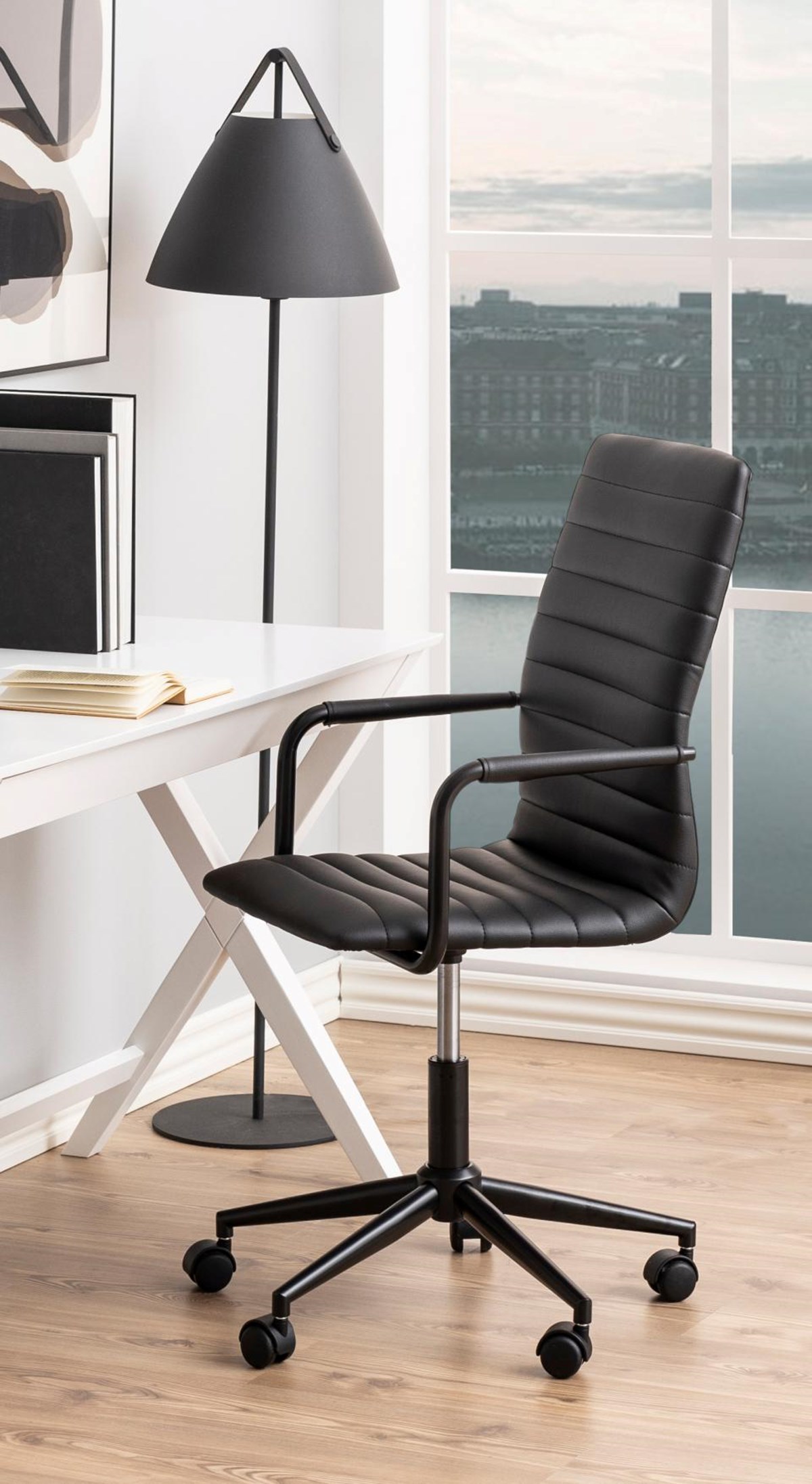 Chaise de Bureau DORIS, structur Métallique Chromé, cuir, noir