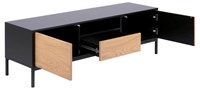 Meuble-tv-Seaford-81691-ash-black-base-metal-powder-coated-portes-wild-oak-ouvert-Actona