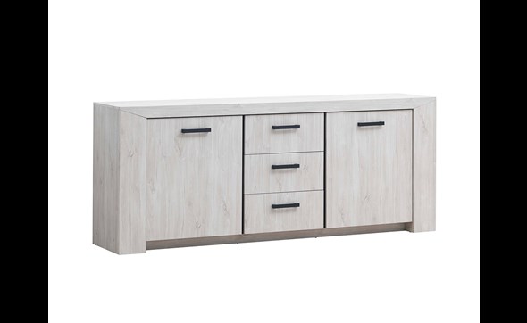 Buffet-2-portes-3-tiroirs-Elvis-decor-bois-chene-blanc-220cm-Oosterlynck