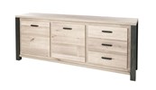 Buffet-2-portes-3-tiroirs-Tomba-decor-bois-chene-vieux-imitation-acier-K497-DR6-222cm-Meubar