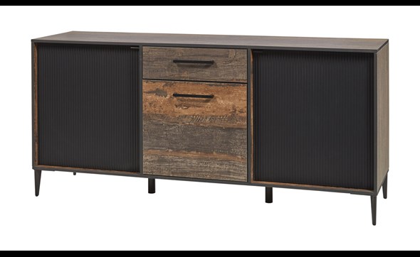 Buffet-3-portes-1-tiroir-Perugia-decor-brun-fonce-noir-mat-K647-DR3-210cm-Evan