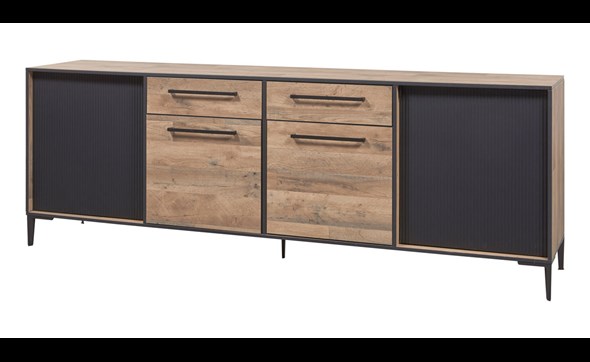 Buffet-4-portes-2-tiroir-Perugia-decor-brun-clair-noir-mat-K632-DR1-246cm-Evan