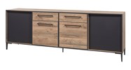 Buffet-4-portes-2-tiroir-Perugia-decor-brun-clair-noir-mat-K632-DR1-246cm-Evan