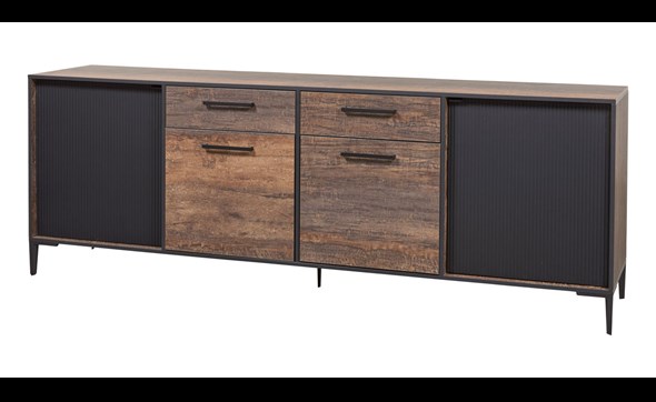 Buffet-4-portes-2-tiroir-Perugia-decor-brun-fonce-noir-mat-K647-DR1-246cm-Evan