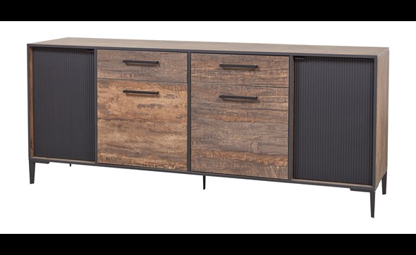 Buffet-4-portes-2-tiroir-Perugia-decor-brun-fonce-noir-mat-K647-DR2-210cm-Evan