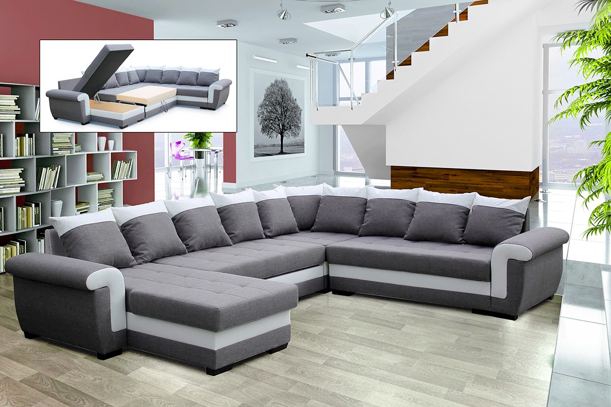 Canapé d'angle Yvette avec canapé-lit & rangement - gris/blanc Moderne -  Divaco