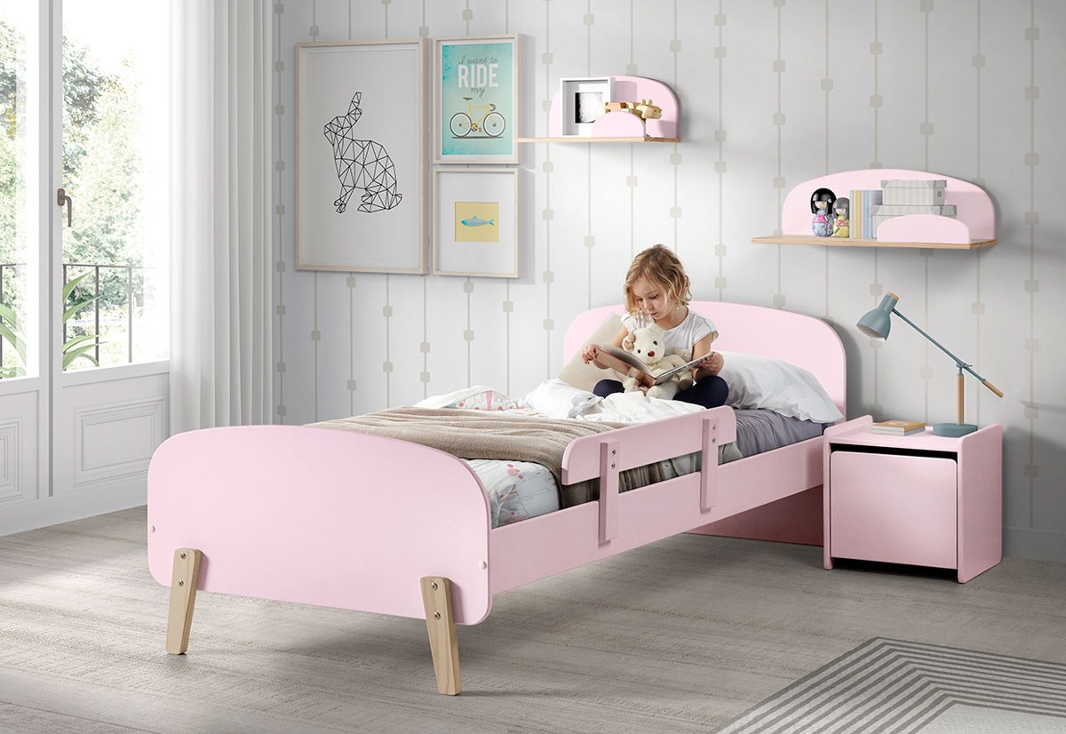 Meuble de rangement chambre enfant blanche avec 6 paniers rose et gris